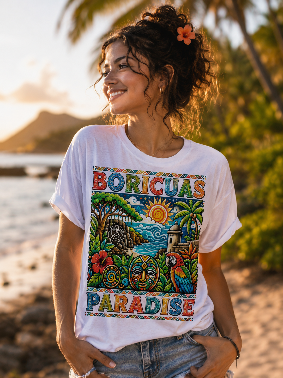 Puerto Rico Island Sunset Graphic T Shirt | Boricuas Paradise Tee - Image 2