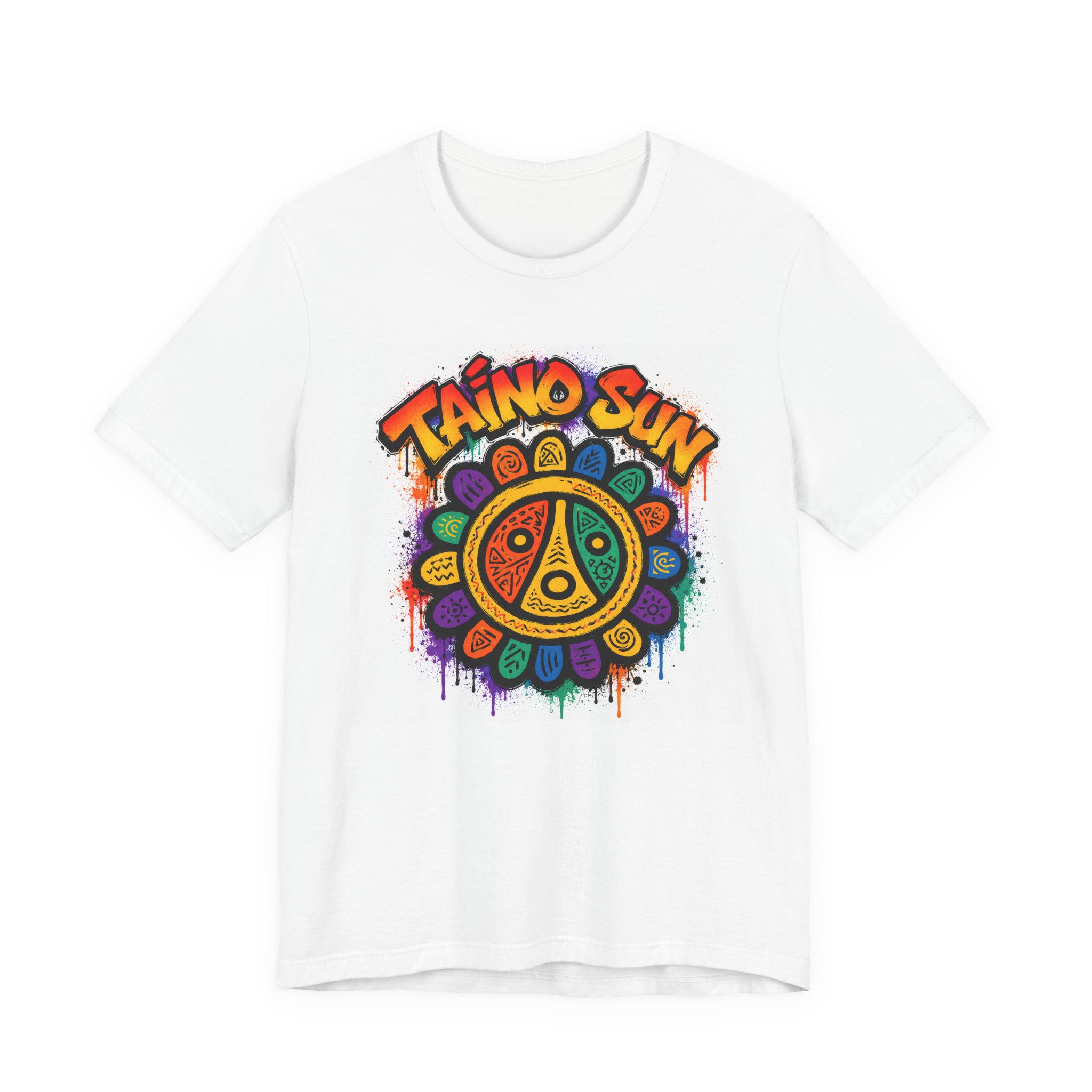 Taino Sun Graphic Tee — Colorful Indigenous Sun Spiral Shirt