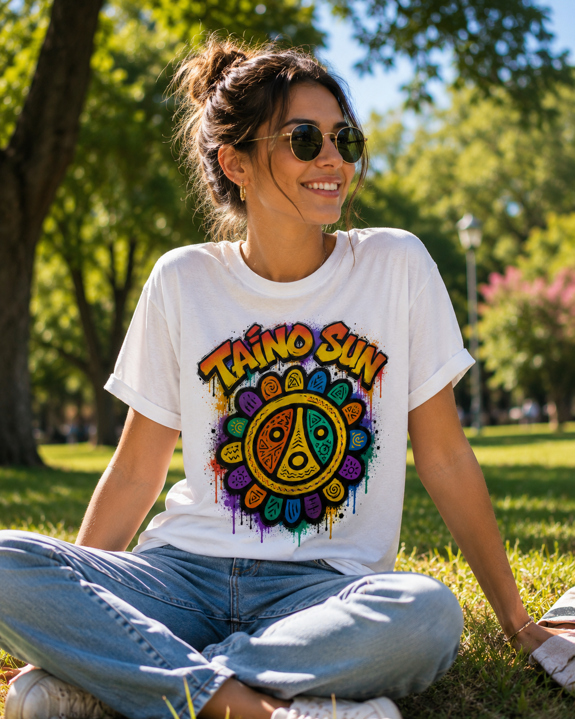 Taino Sun Graphic Tee — Colorful Indigenous Sun Spiral Shirt - Image 6