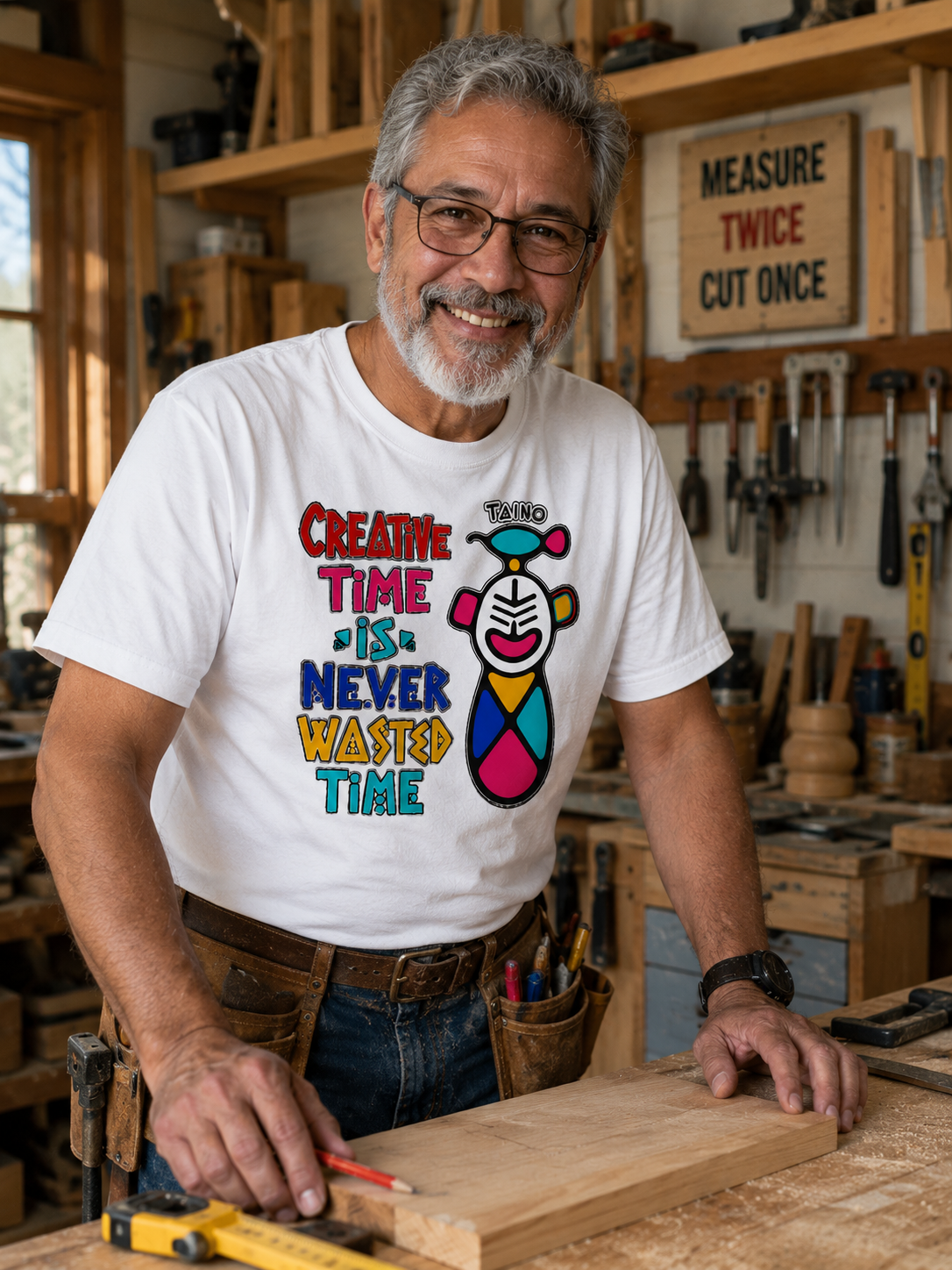 Creative Time Never Wasted Time TAINO T-Shirt | Colorful Abstract Art Tee - Image 6