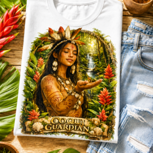 ‘Guardian’ Tribal Nature Art Tee Earthy Floral Totem Design