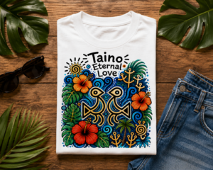 Taino Eternal Love shirt with floral tribal artwork