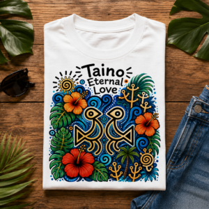 Taino Eternal Love shirt with floral tribal artwork
