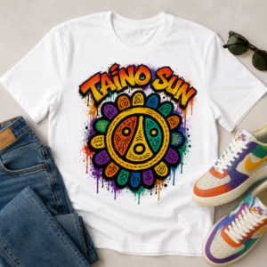 Taino Sun Graphic Tee — Colorful Indigenous Sun Spiral Shirt