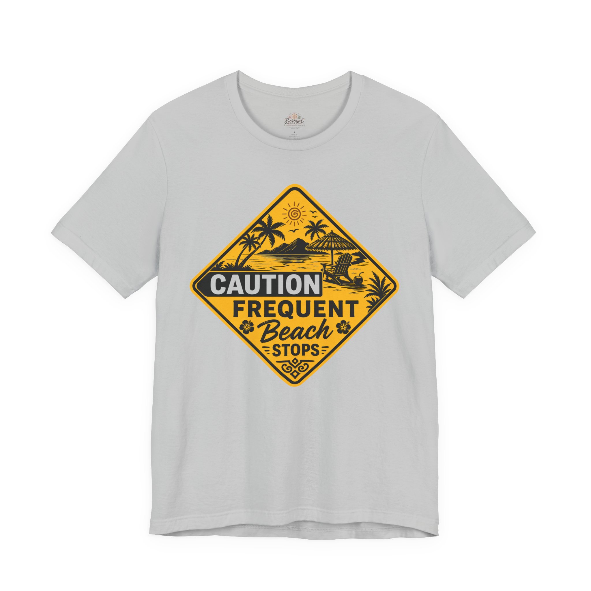 Caution Frequent Beach Stops T-Shirt | Tropical Beach Graphic Tee - Image 3
