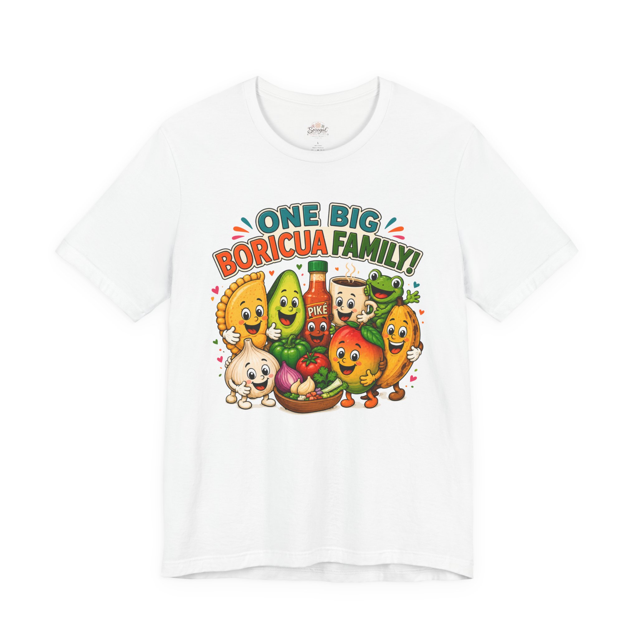 Puerto Rican Food T-Shirt | One Big Boricua Family Graphic Tee - Image 2