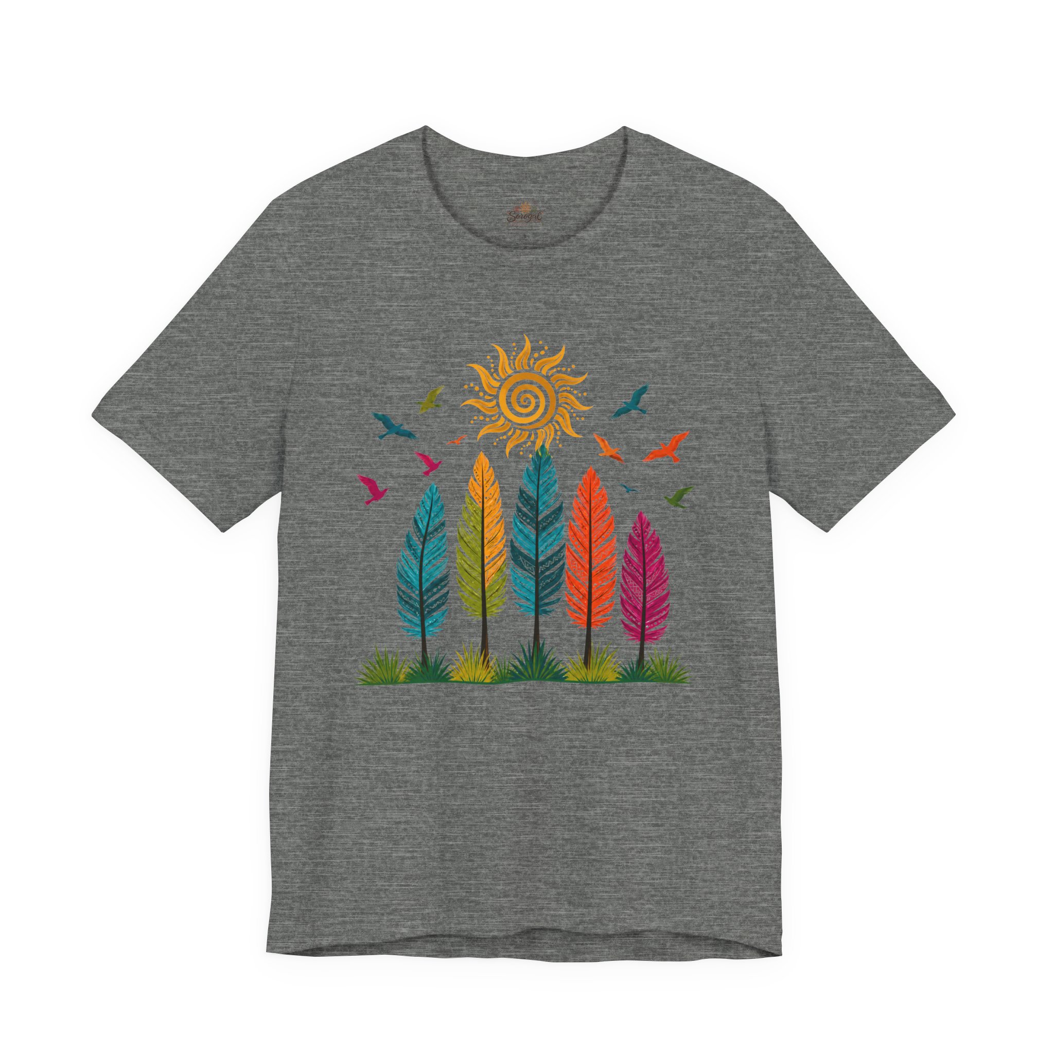 Boho Feather T-Shirt | Colorful Rainbow Feather Graphic Tee - Image 3