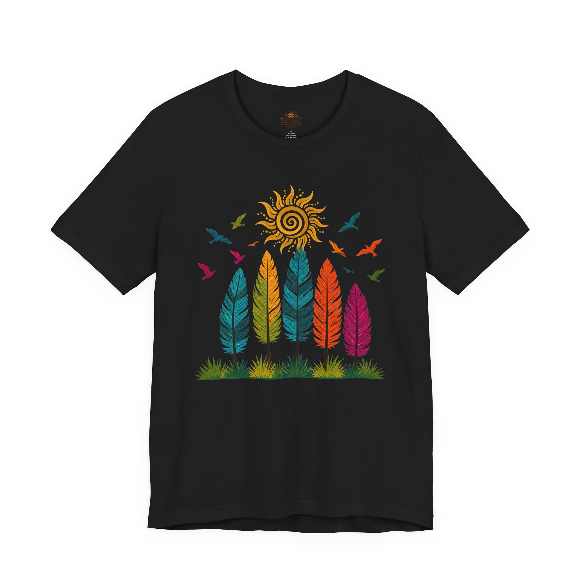 Boho Feather T-Shirt | Colorful Rainbow Feather Graphic Tee - Image 4