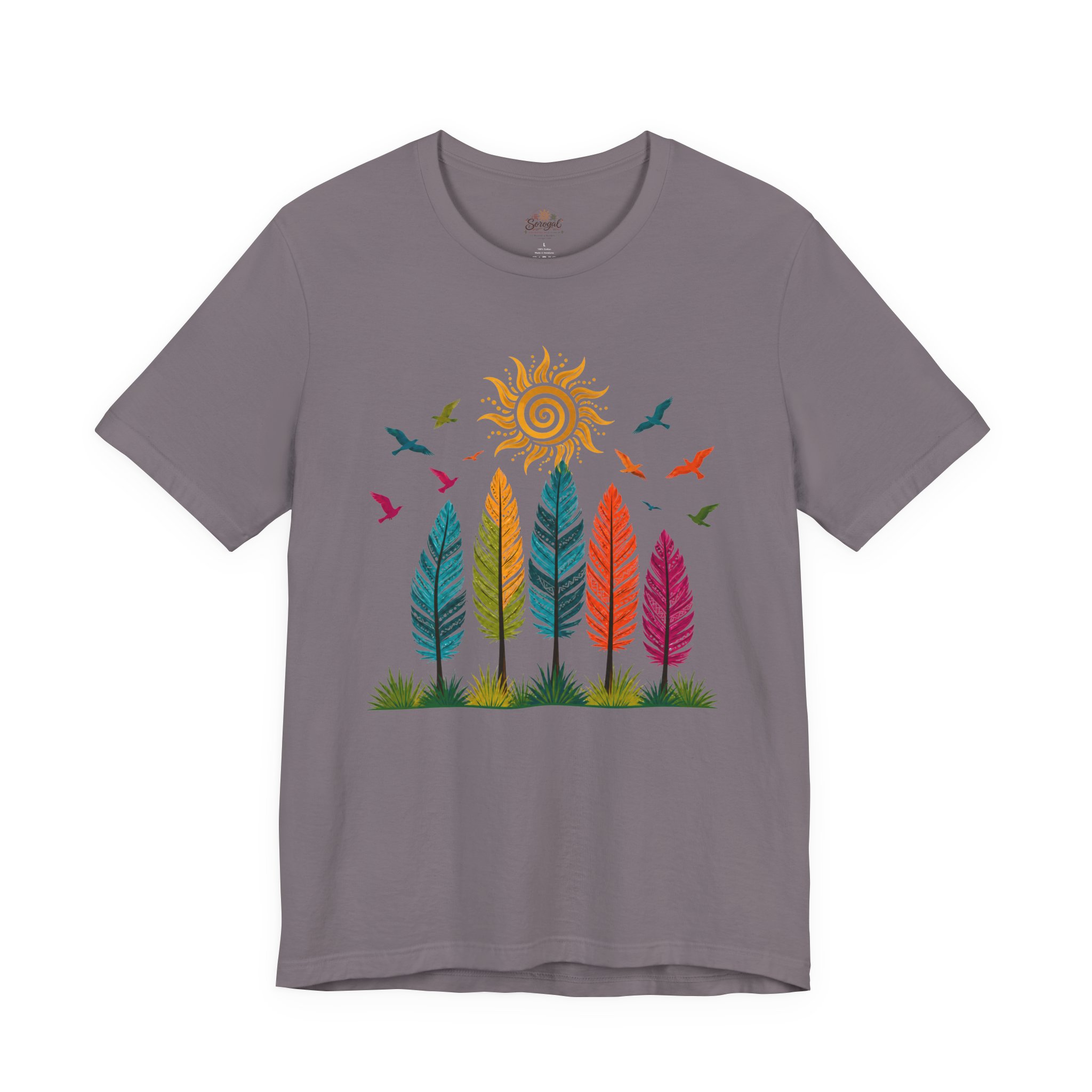 Boho Feather T-Shirt | Colorful Rainbow Feather Graphic Tee - Image 11