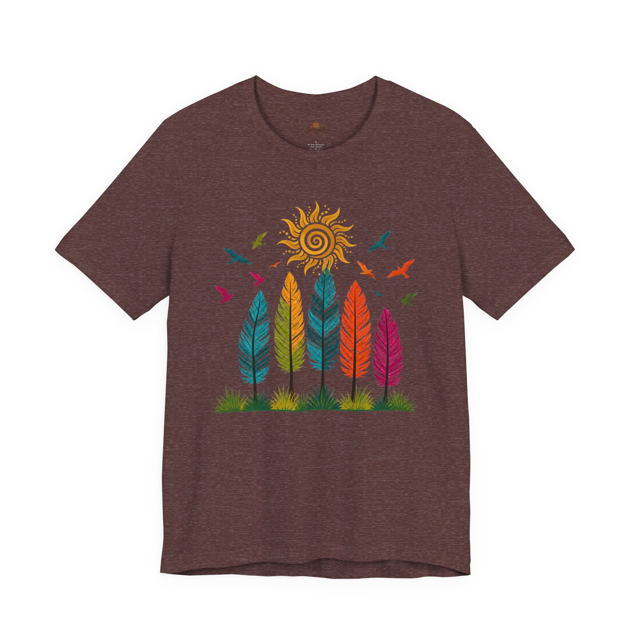 Boho Feather T-Shirt | Colorful Rainbow Feather Graphic Tee - Image 12