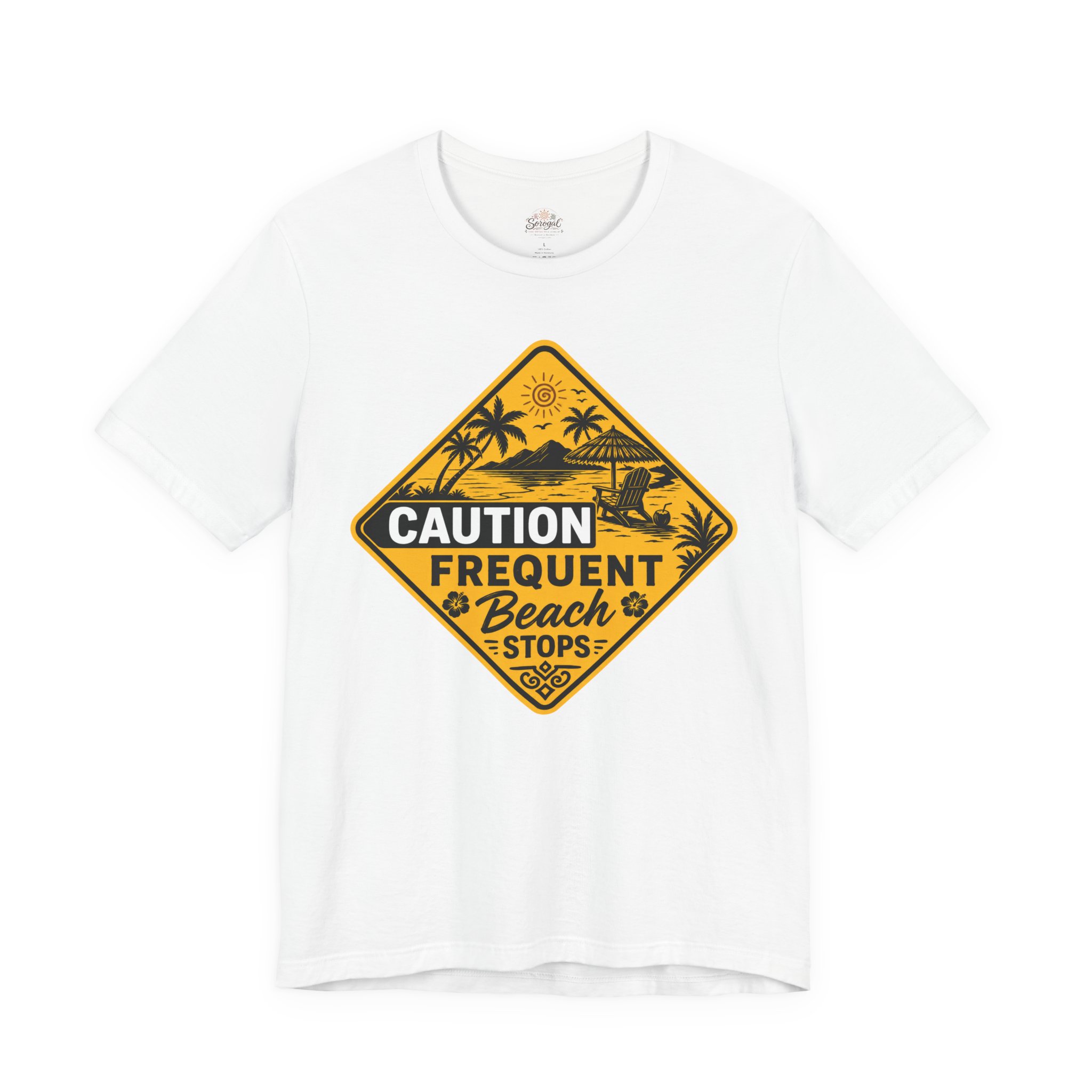 Caution Frequent Beach Stops T-Shirt | Tropical Beach Graphic Tee - Image 2