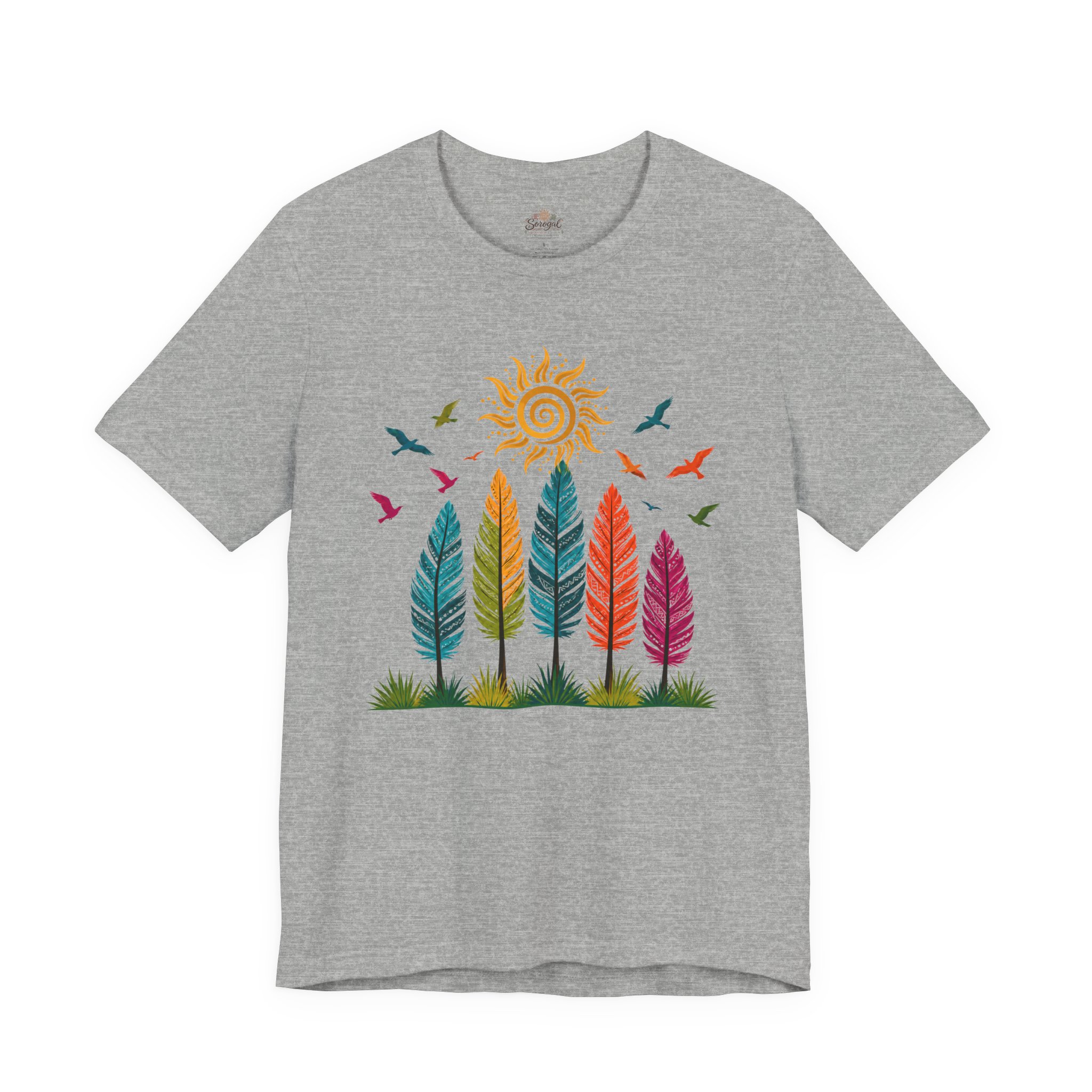 Boho Feather T-Shirt | Colorful Rainbow Feather Graphic Tee - Image 8