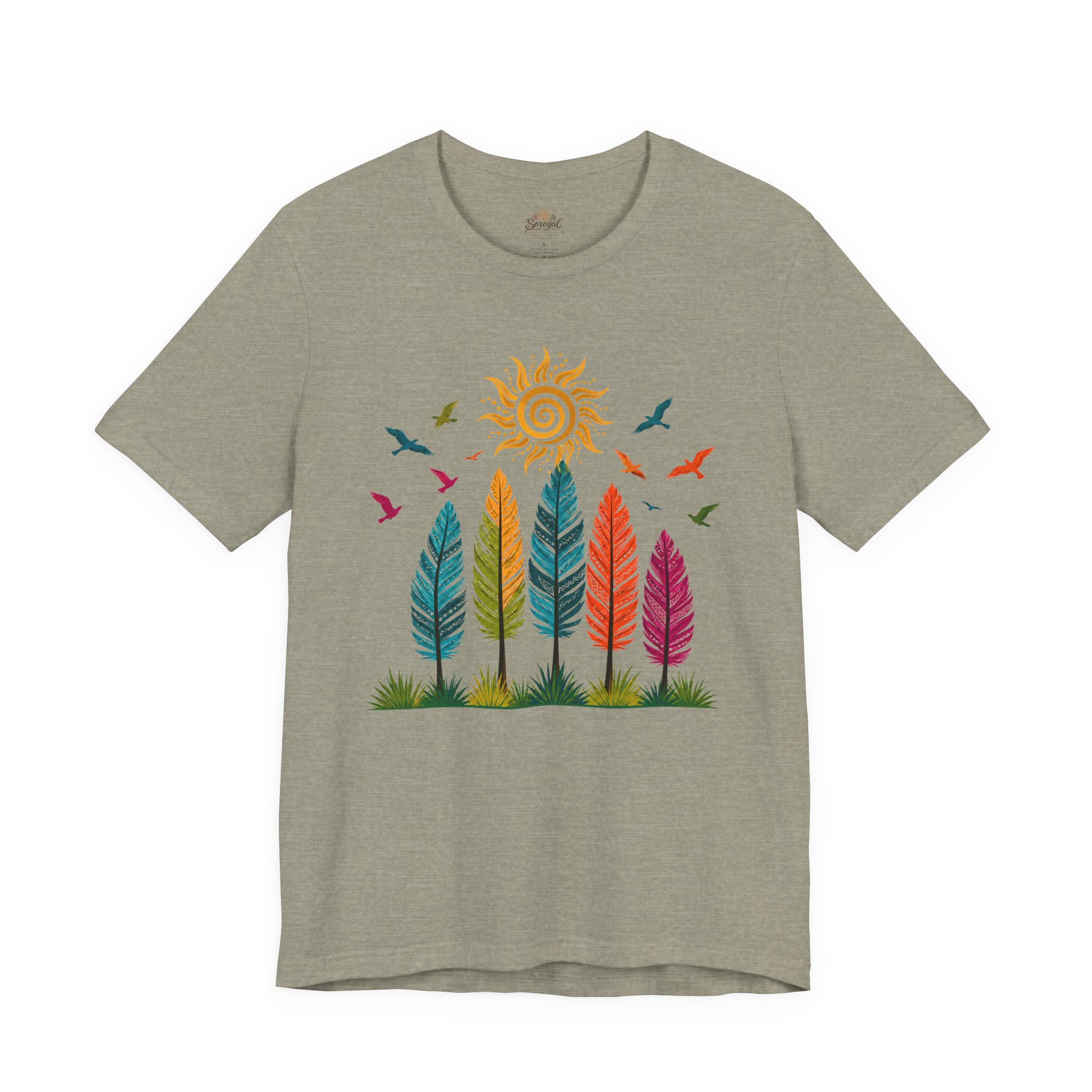 Boho Feather T-Shirt | Colorful Rainbow Feather Graphic Tee - Image 5