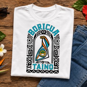 Boricua Taíno Heritage Tee featuring colorful Indigenous-inspired Puerto Rican bird artwork