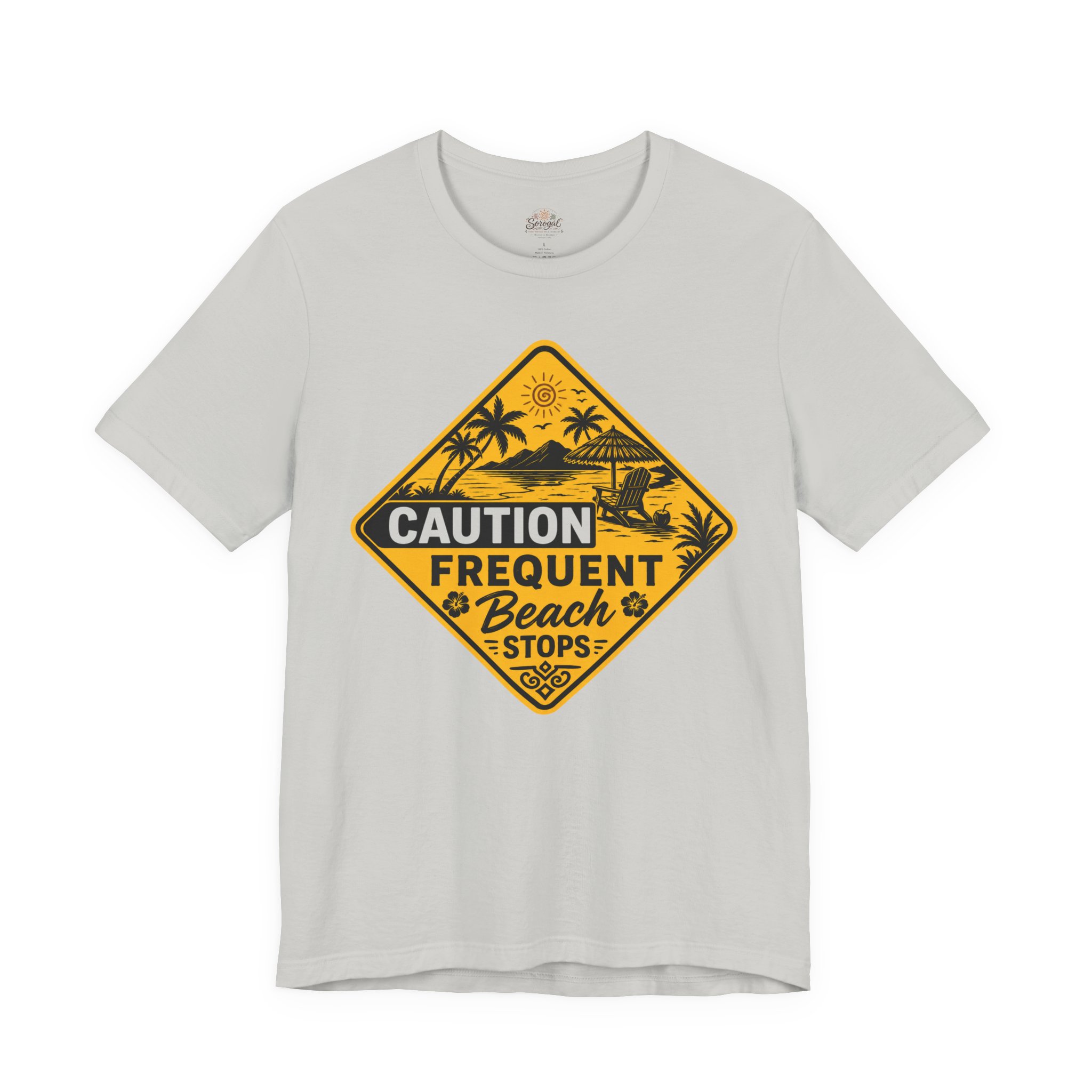 Caution Frequent Beach Stops T-Shirt | Tropical Beach Graphic Tee - Image 4
