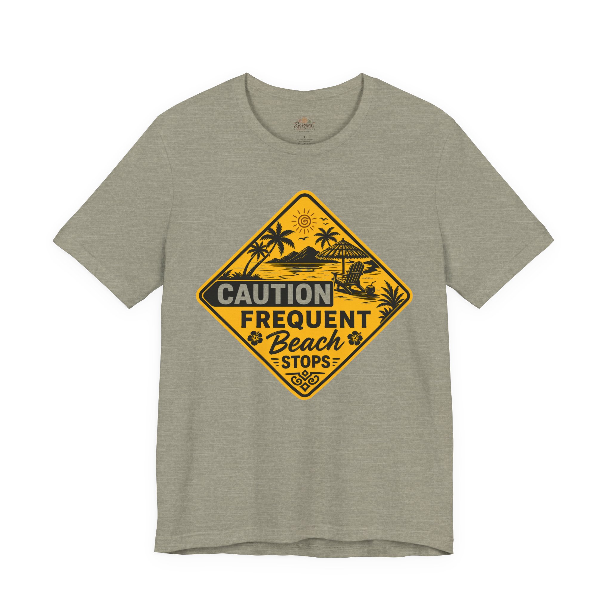 Caution Frequent Beach Stops T-Shirt | Tropical Beach Graphic Tee - Image 5