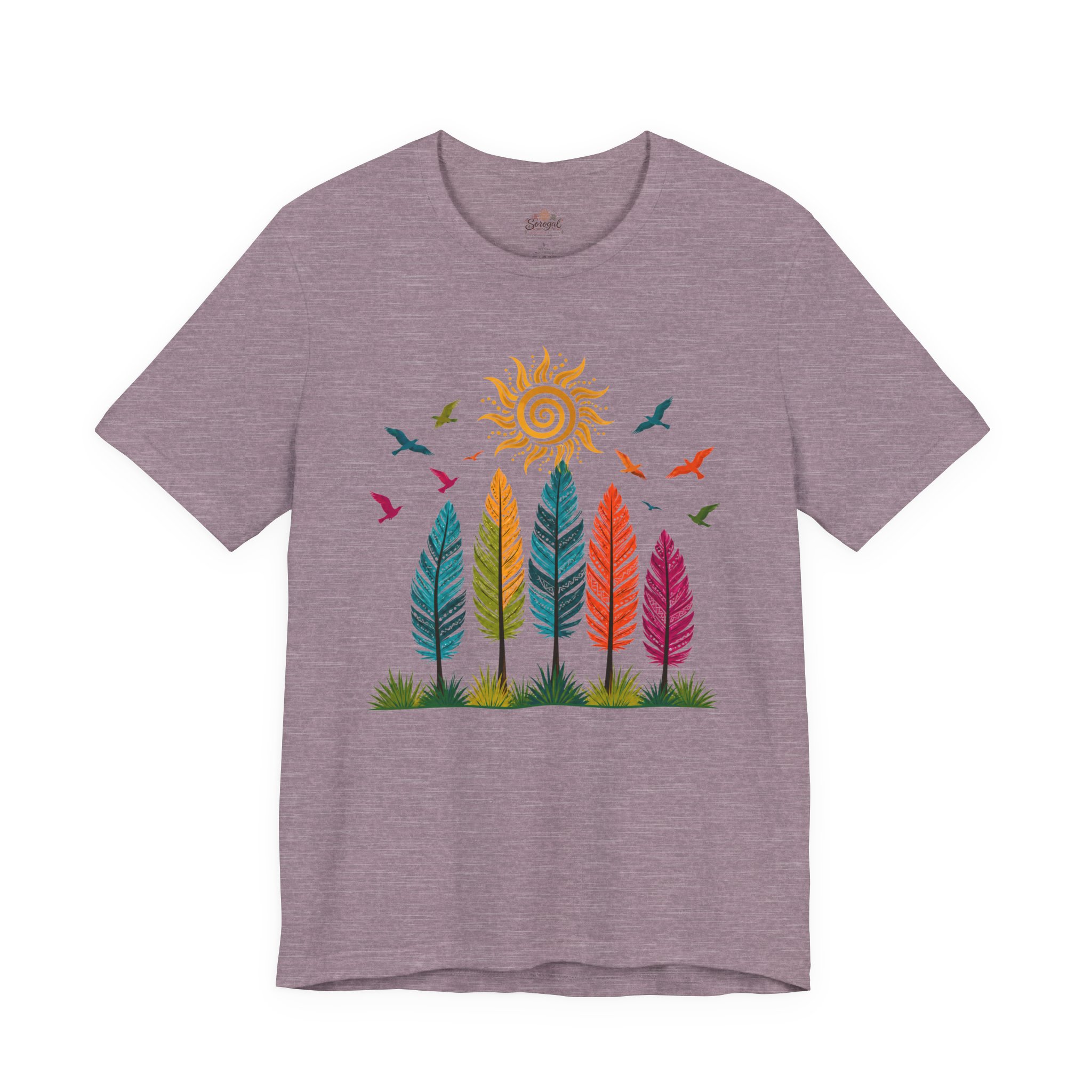 Boho Feather T-Shirt | Colorful Rainbow Feather Graphic Tee - Image 10