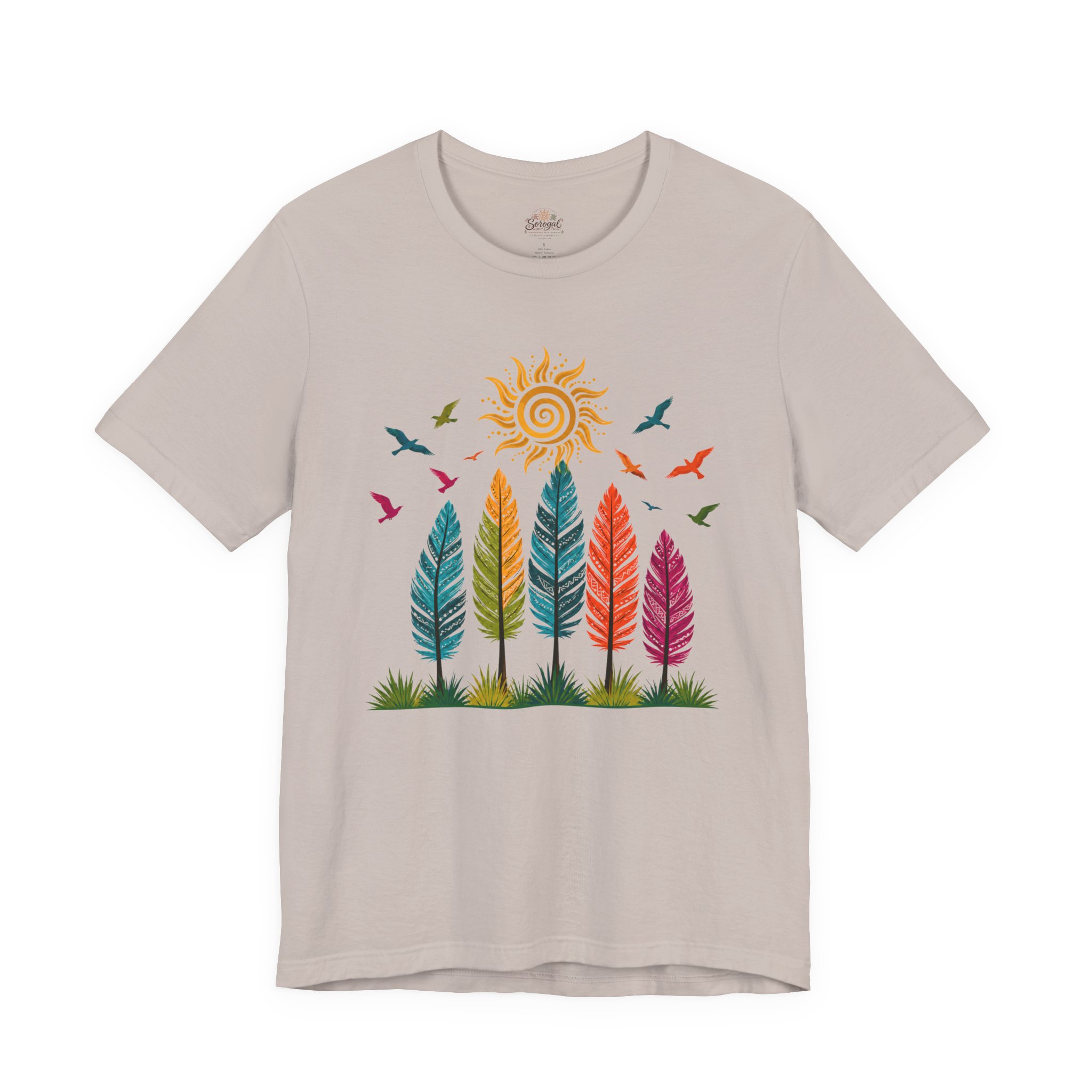 Boho Feather T-Shirt | Colorful Rainbow Feather Graphic Tee - Image 6
