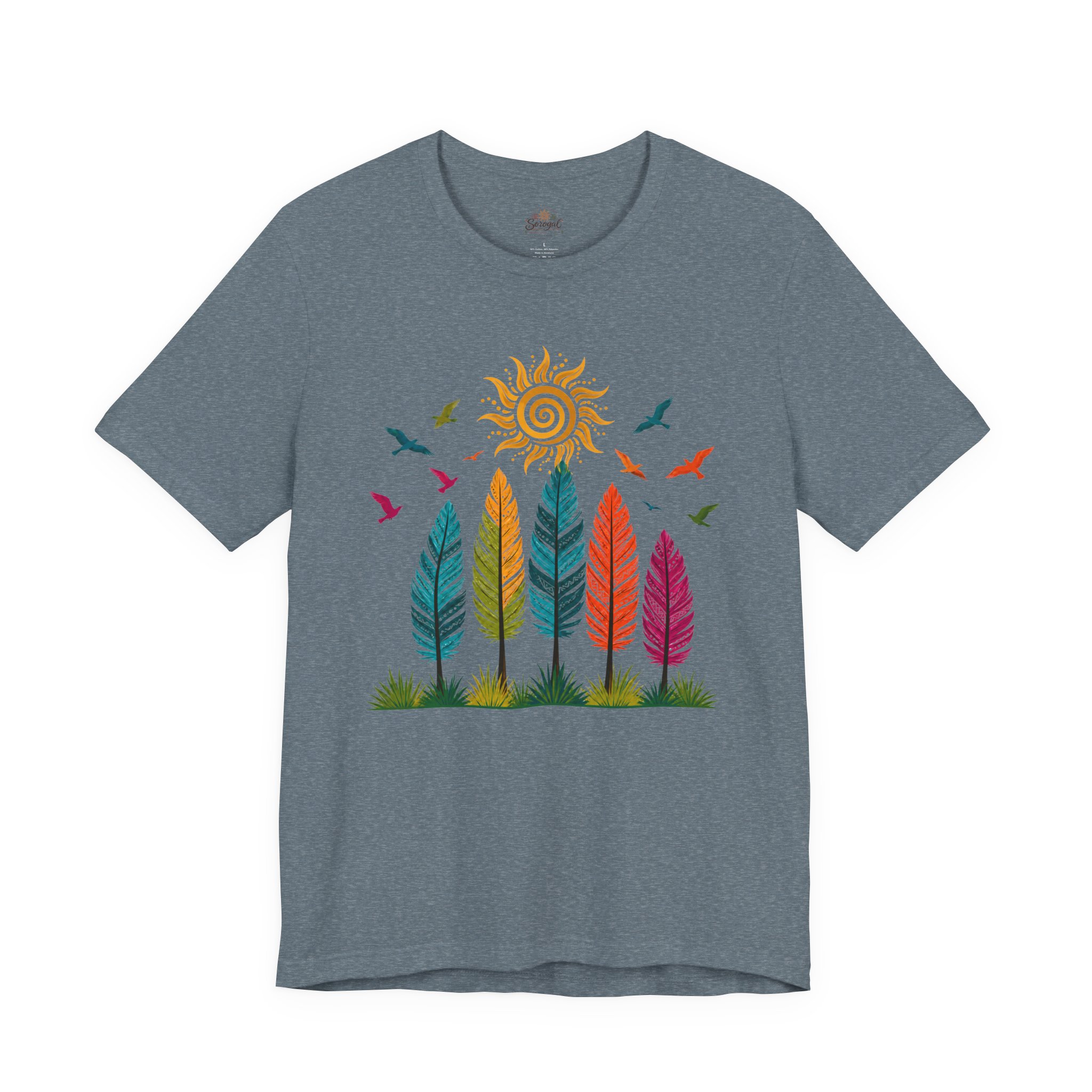 Boho Feather T-Shirt | Colorful Rainbow Feather Graphic Tee - Image 9