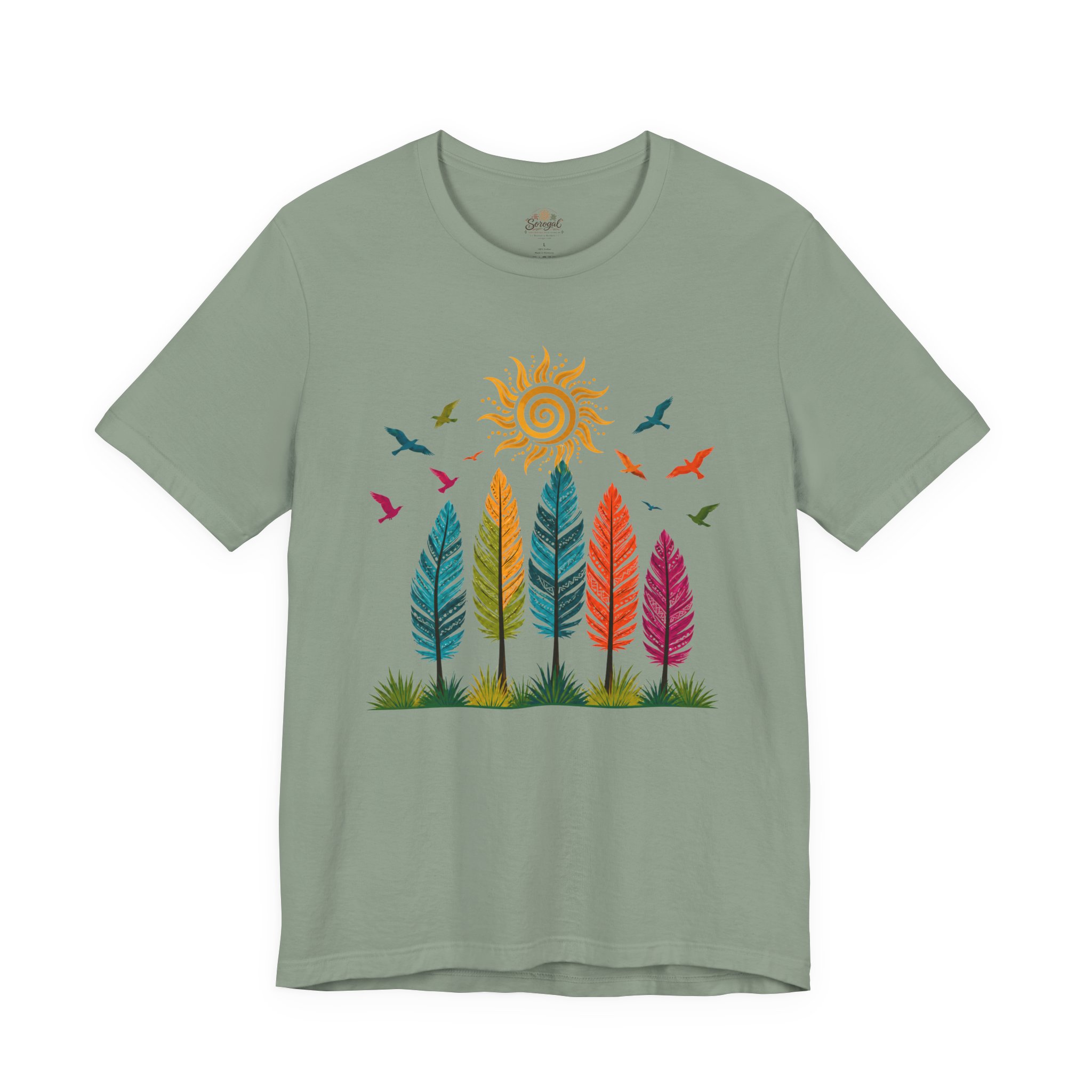 Boho Feather T-Shirt | Colorful Rainbow Feather Graphic Tee - Image 7
