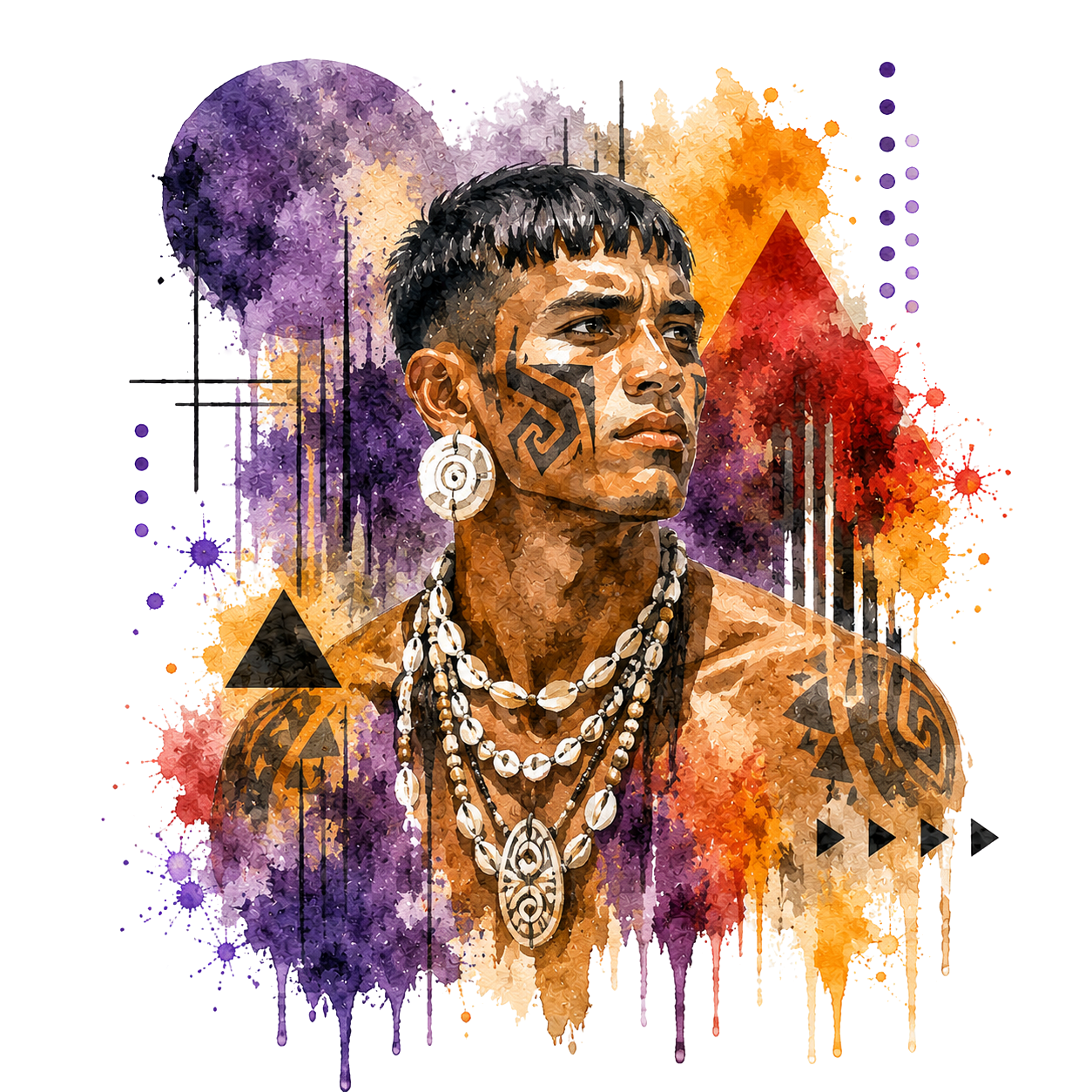 Indigenous Warrior Graphic T Shirt – Tribal Watercolor Portrait Tee
