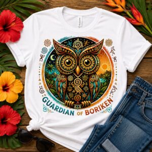 Guardian of Borikén Owl T-Shirt | Taíno Múcaro Art Tee