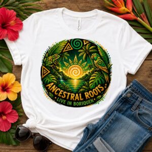 T-Shirt — Ancestral Roots "Live in Borinquen" Tribal Sun Graphic