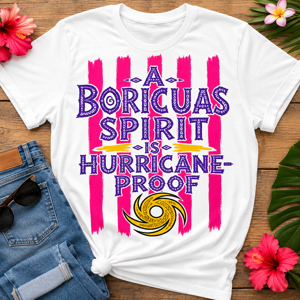 Boricua Spirit T-Shirt with hurricane-proof Puerto Rican pride graphic
