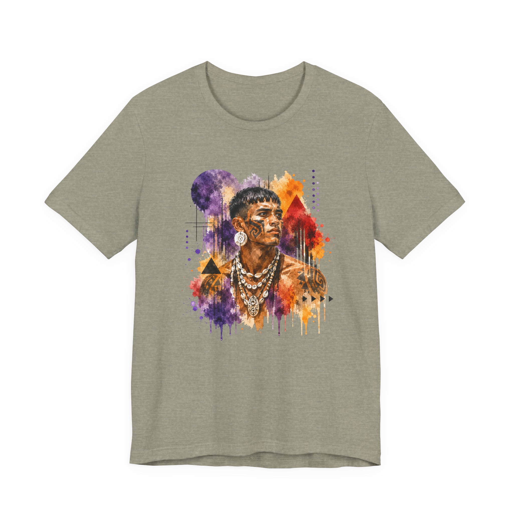 Indigenous Warrior Graphic T Shirt – Tribal Watercolor Portrait Tee - Image 5