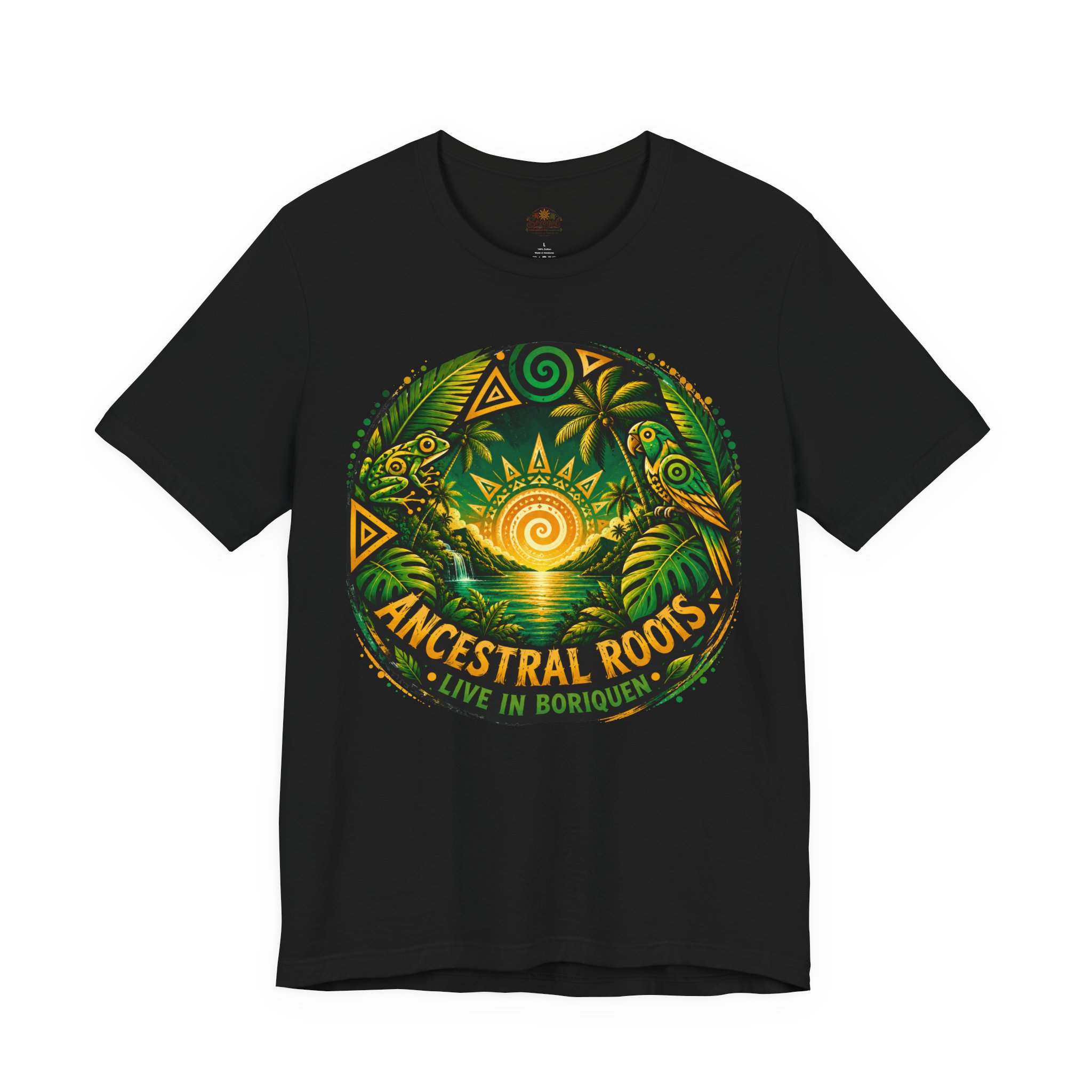 T-Shirt — Ancestral Roots "Live in Borinquen" Tribal Sun Graphic - Image 3