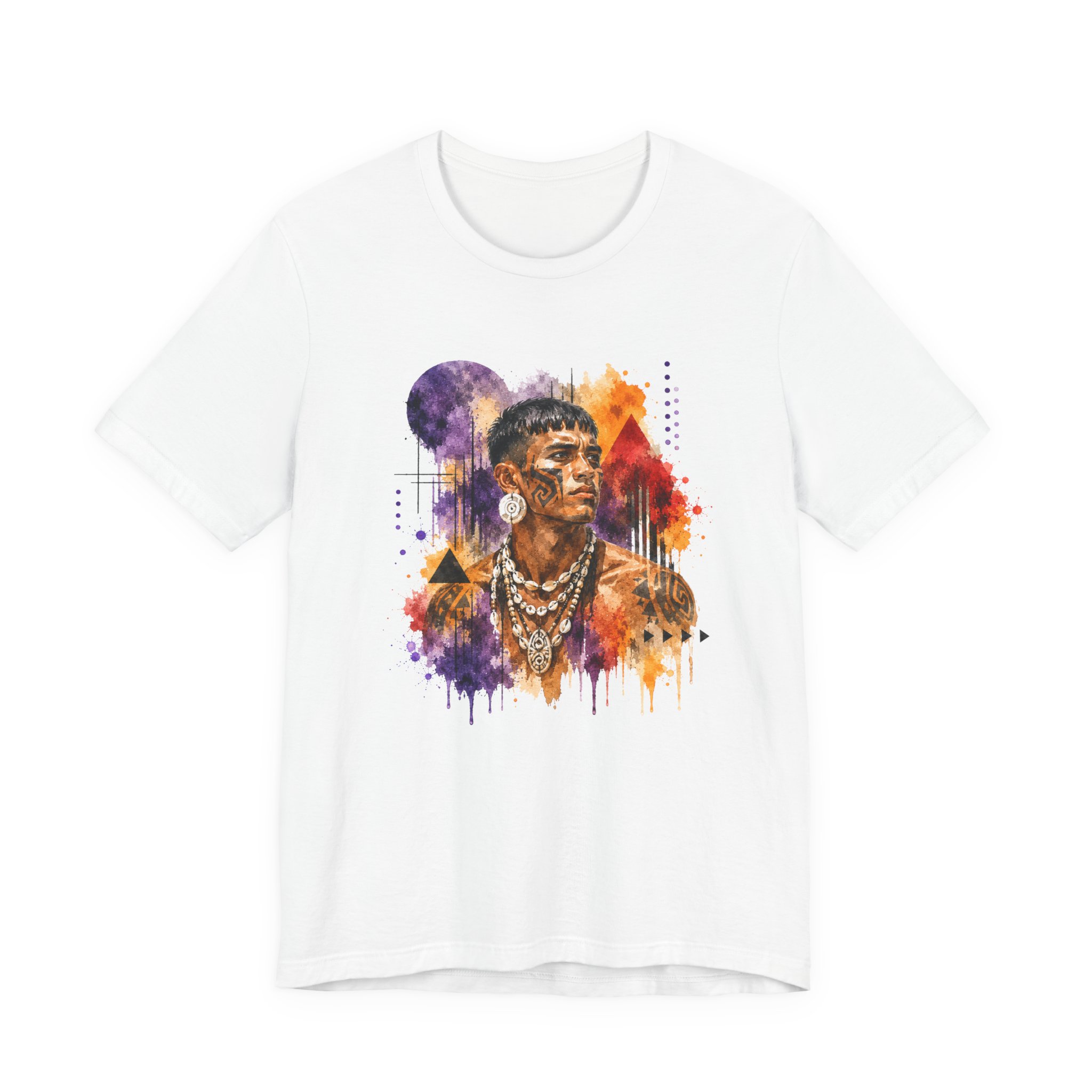 Indigenous Warrior Graphic T Shirt – Tribal Watercolor Portrait Tee - Image 2