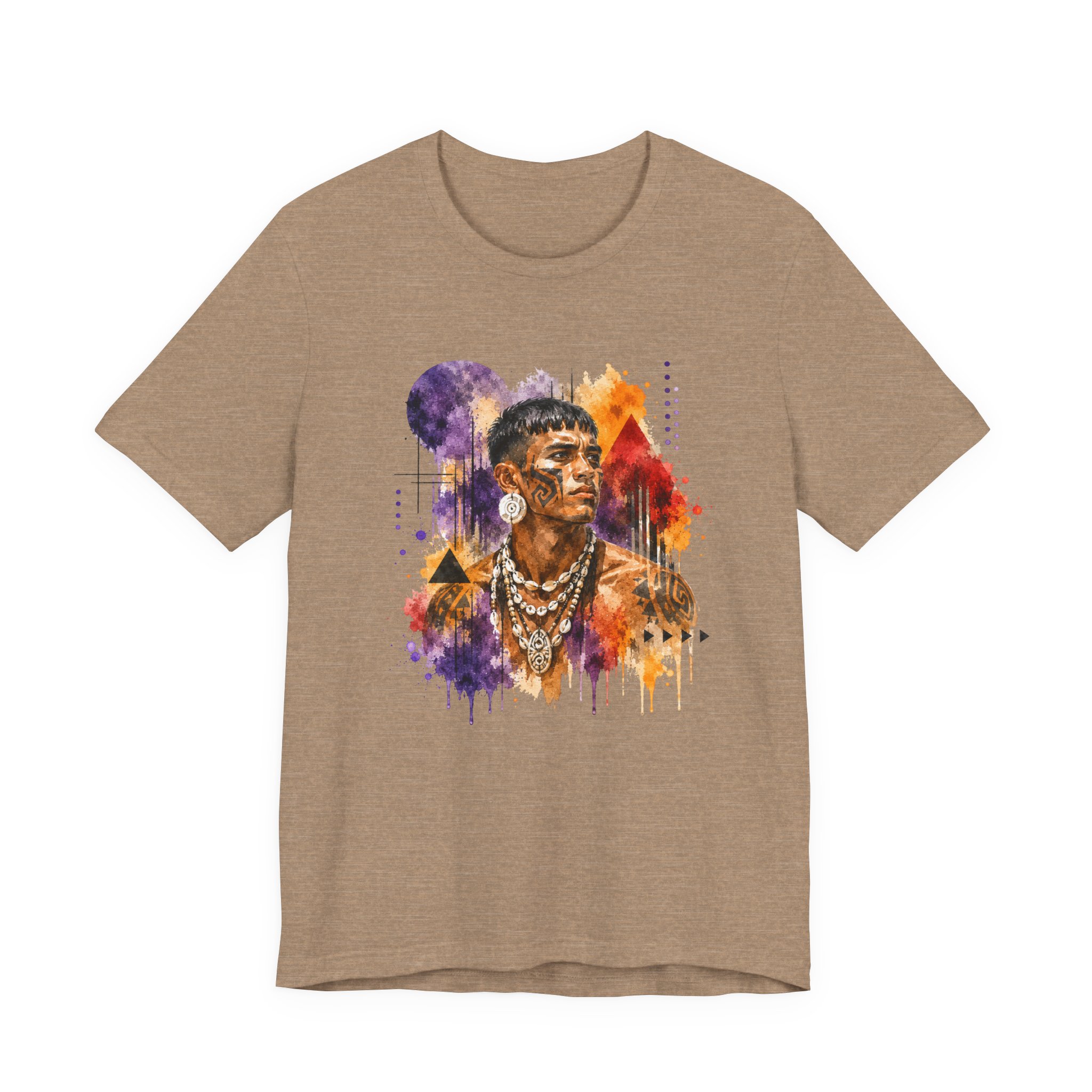 Indigenous Warrior Graphic T Shirt – Tribal Watercolor Portrait Tee - Image 4