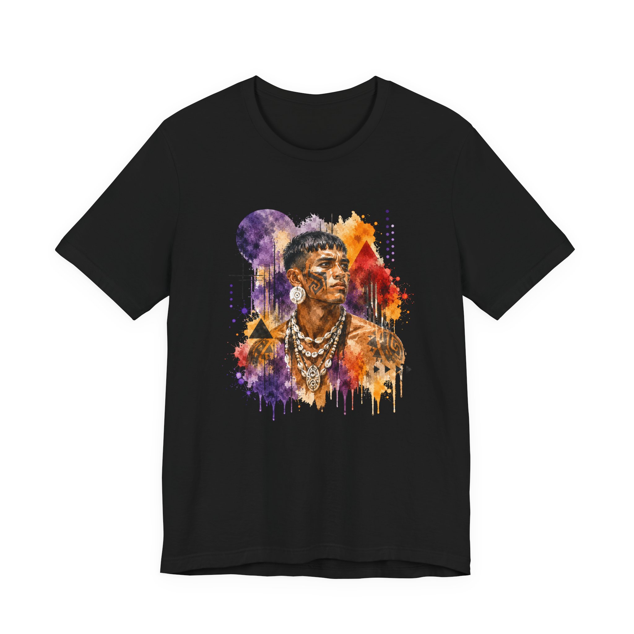 Indigenous Warrior Graphic T Shirt – Tribal Watercolor Portrait Tee - Image 3