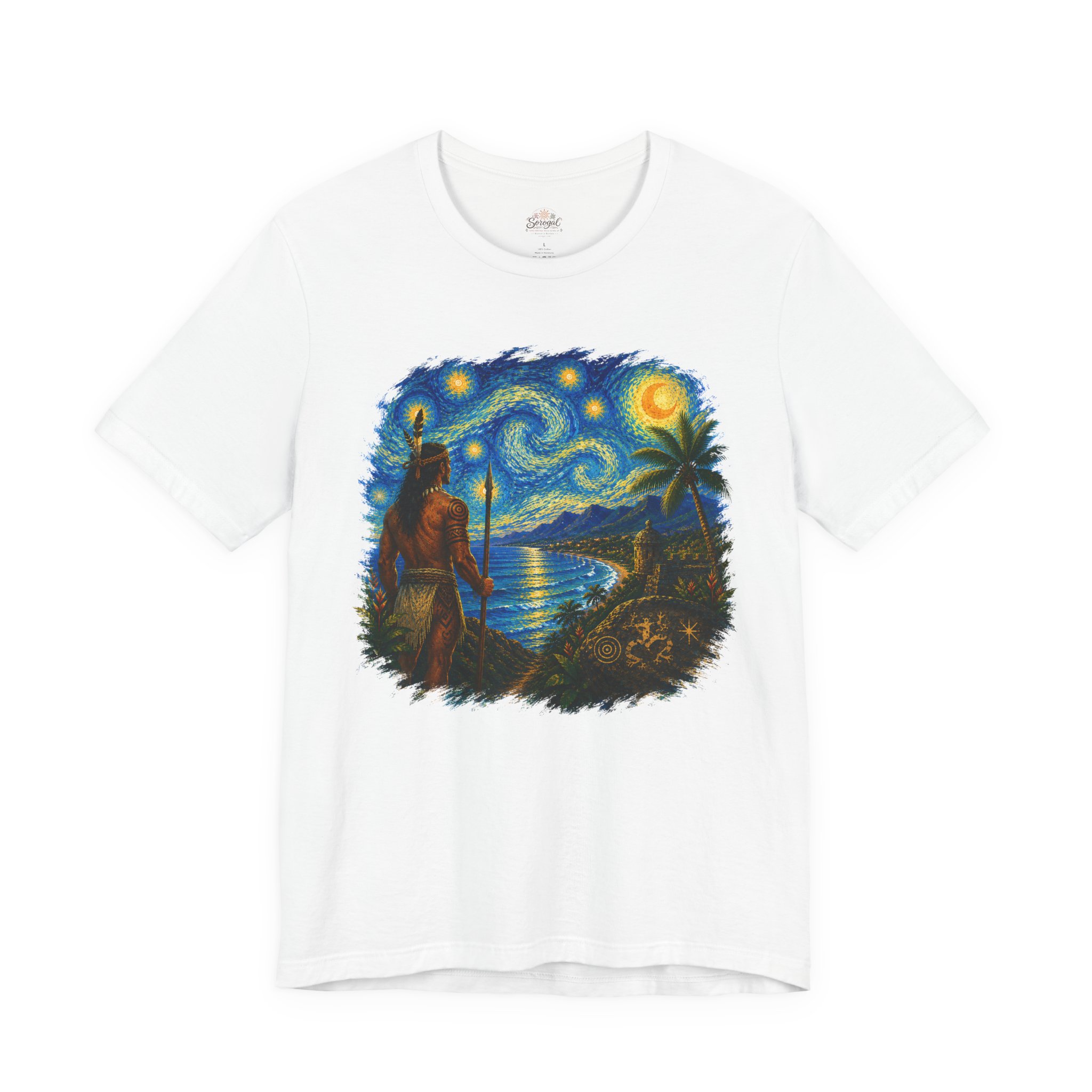 Tropical Starry Night T-Shirt — Puerto Rico Beach Van Gogh Style Art Graphic Tee - Image 2