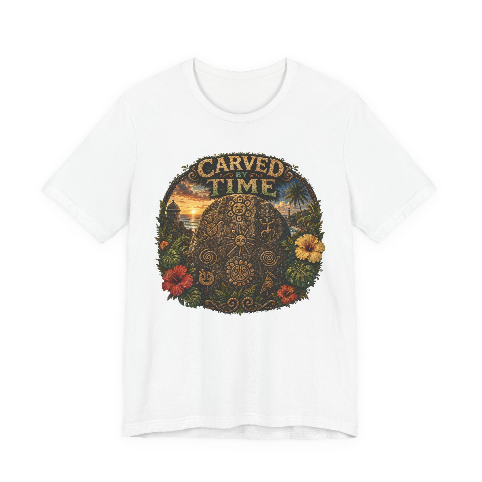 Taíno Petroglyph Puerto Rico Graphic Tee – Carved by Time - Image 2