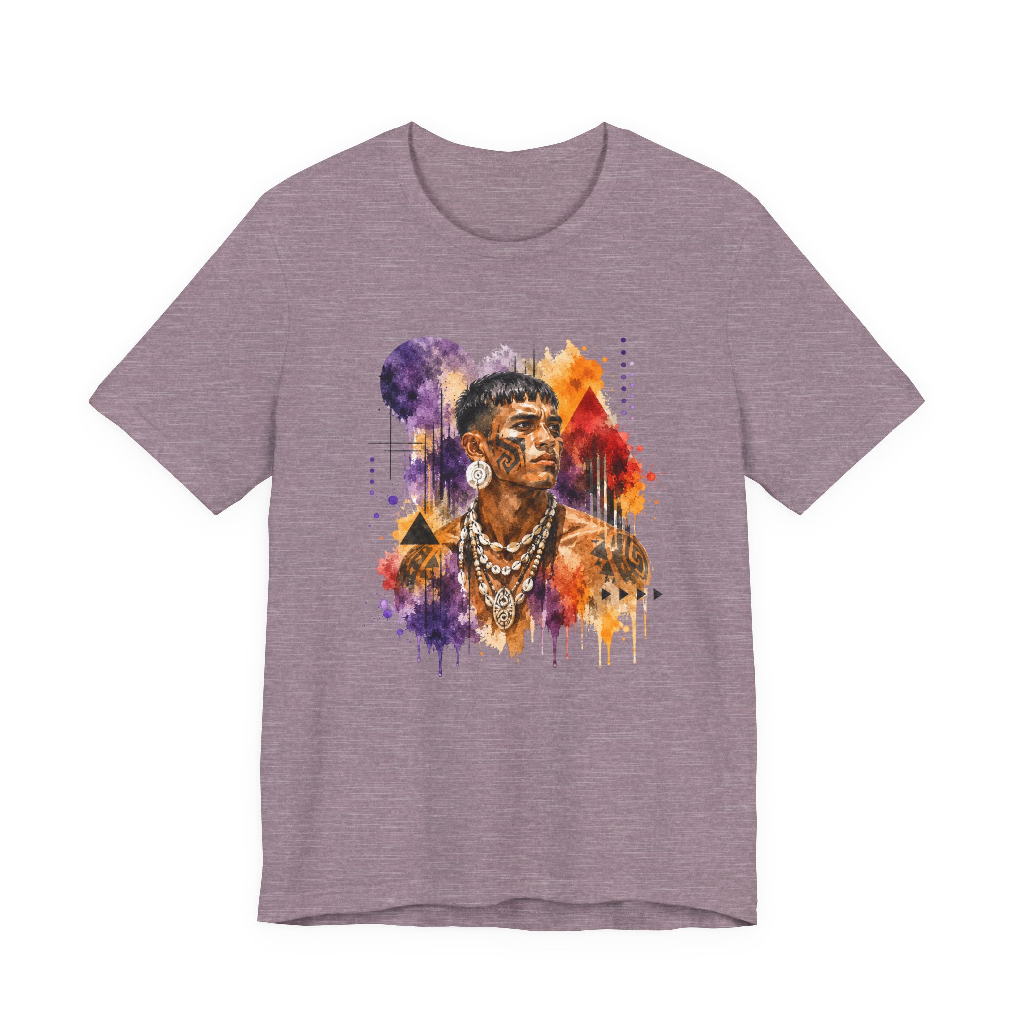 Indigenous Warrior Graphic T Shirt – Tribal Watercolor Portrait Tee - Image 6