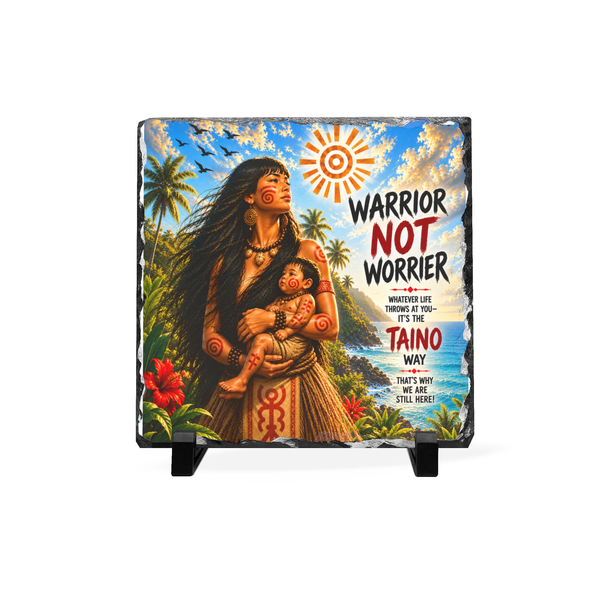 Warrior Not Worrier Taíno Slate Plaque – Puerto Rican Heritage Home Decor - Image 2