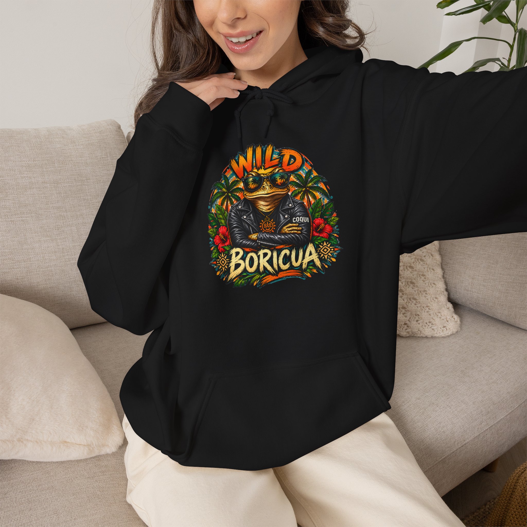 Wild Boricua Coquí Hoodie – Puerto Rican Tropical Frog Design - Image 9