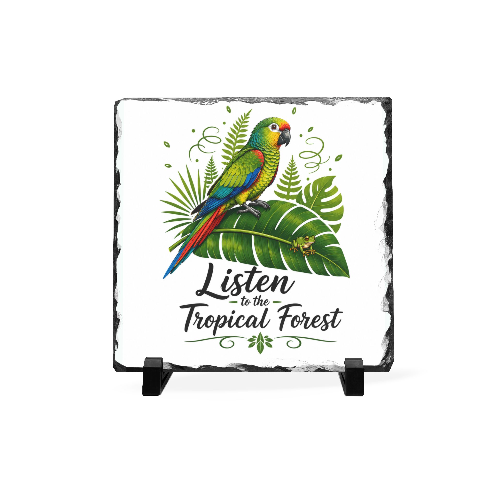 Listen to the Tropical Forest Slate Plaque – Puerto Rican Parrot & Coquí Home Decor - Image 2