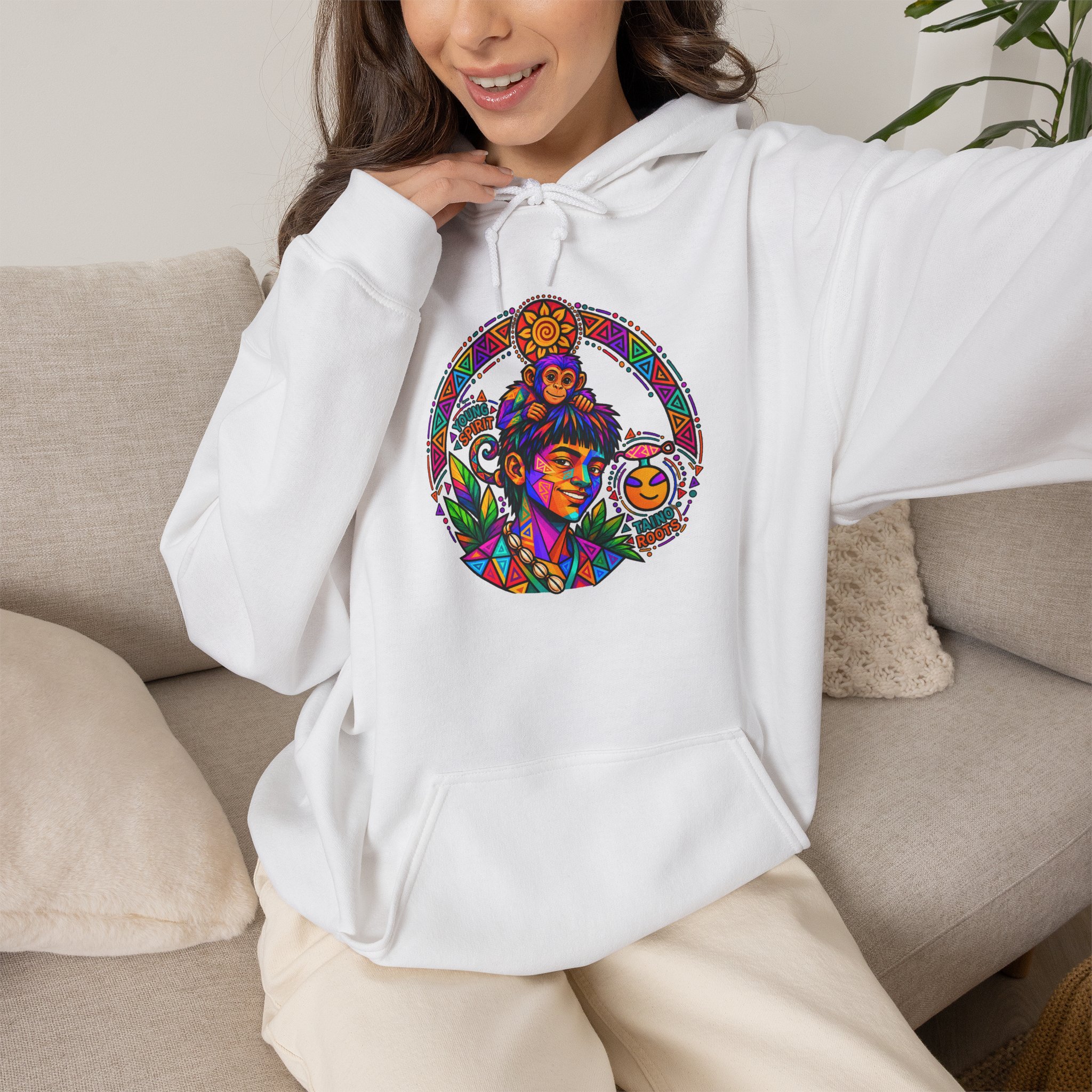 Young Spirit Taíno Roots Hoodie – Colorful Boricua Heritage Art - Image 2