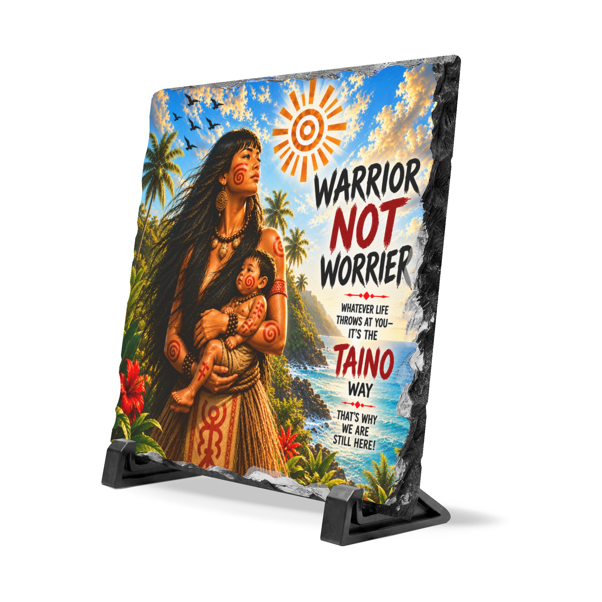 Warrior Not Worrier Taíno Slate Plaque – Puerto Rican Heritage Home Decor - Image 3