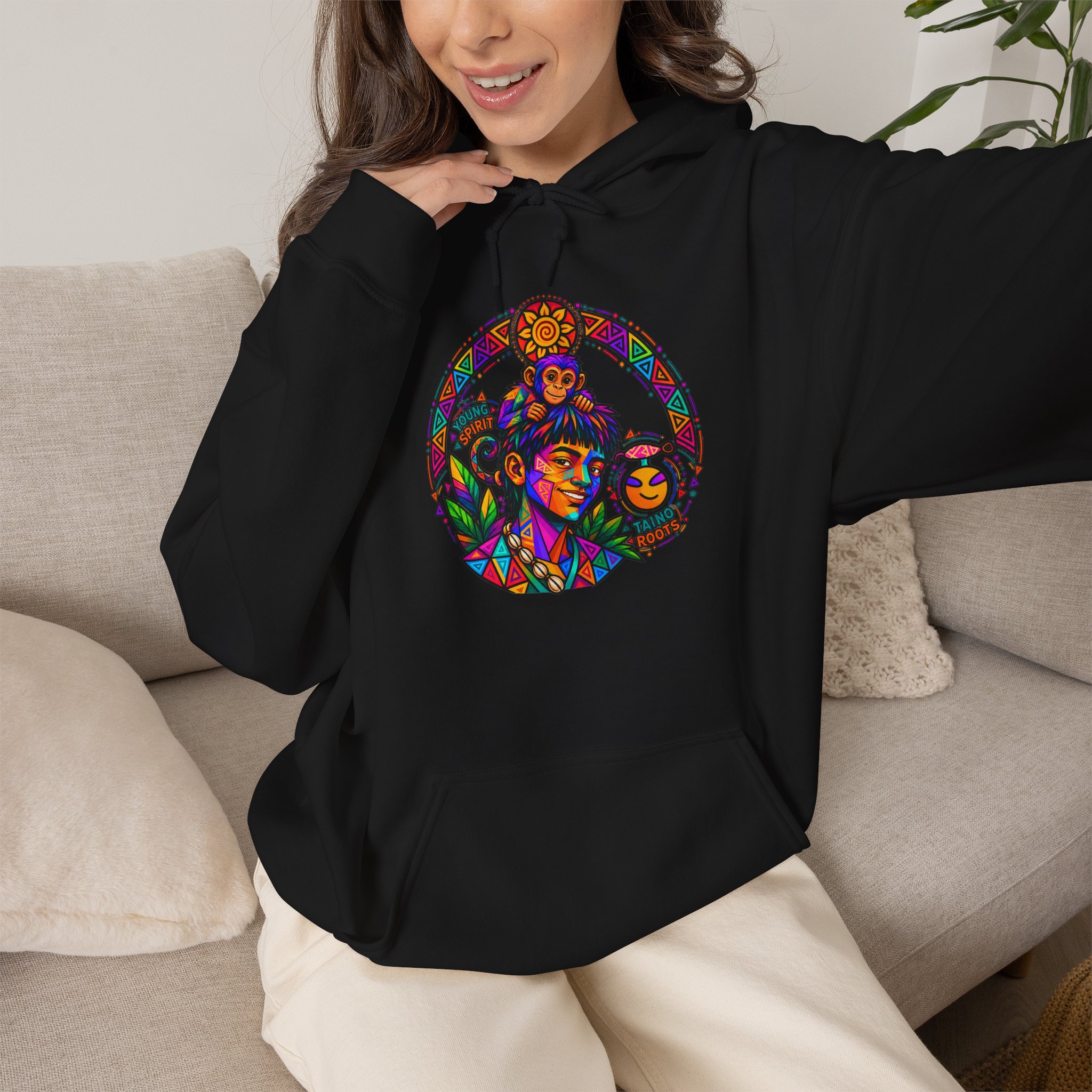 Young Spirit Taíno Roots Hoodie – Colorful Boricua Heritage Art - Image 9