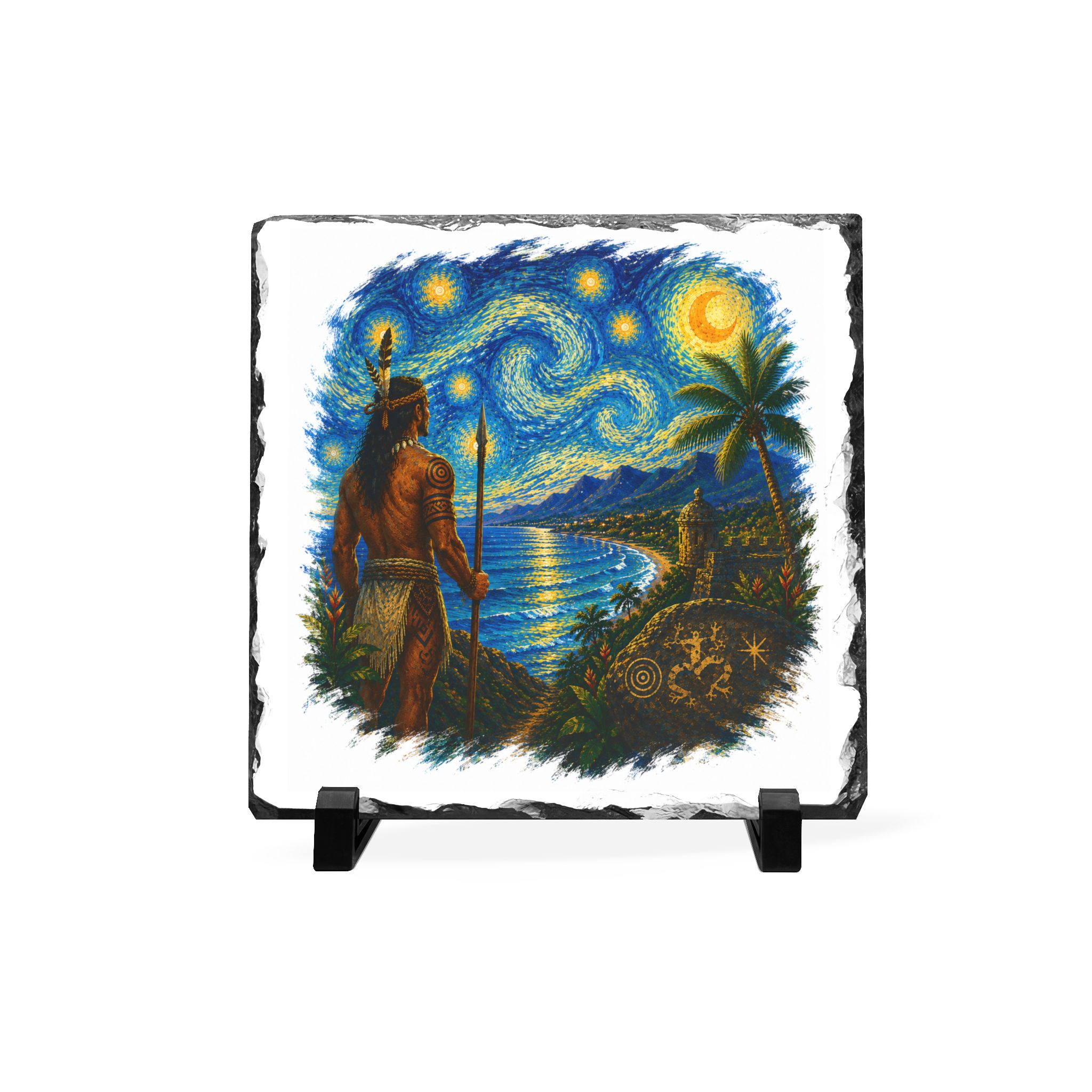 Taíno Starry Night Slate Plaque – Puerto Rican Heritage Art Decor - Image 2
