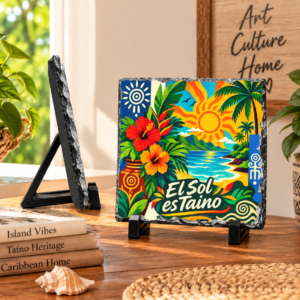 Taíno slate plaque with El Sol es Taíno Puerto Rican tropical artwork