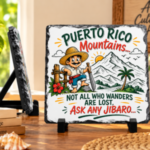 Puerto Rico mountains slate plaque with jíbaro heritage artwork