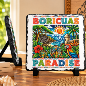 Boricua paradise plaque with colorful Puerto Rican tropical artwork