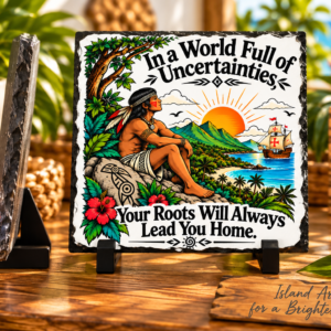 Puerto Rican Roots Slate with Taino inspired figure and tropical Boriken landscape