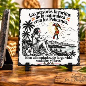 Spanish Pelican Slate with Taino inspired bird and tropical landscape