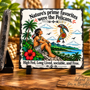 Taino Pelican Slate with tropical Puerto Rican inspired landscape