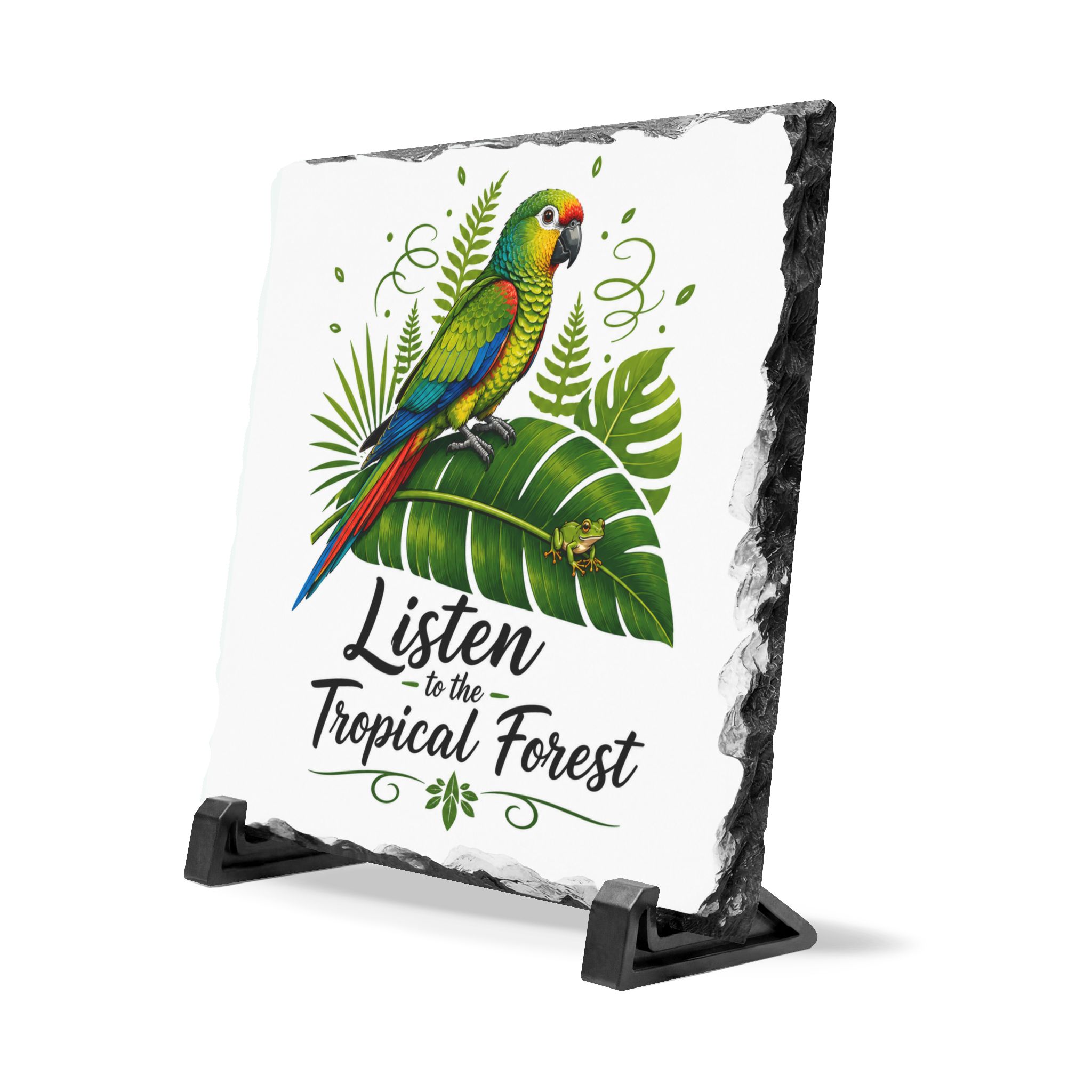 Listen to the Tropical Forest Slate Plaque – Puerto Rican Parrot & Coquí Home Decor - Image 3